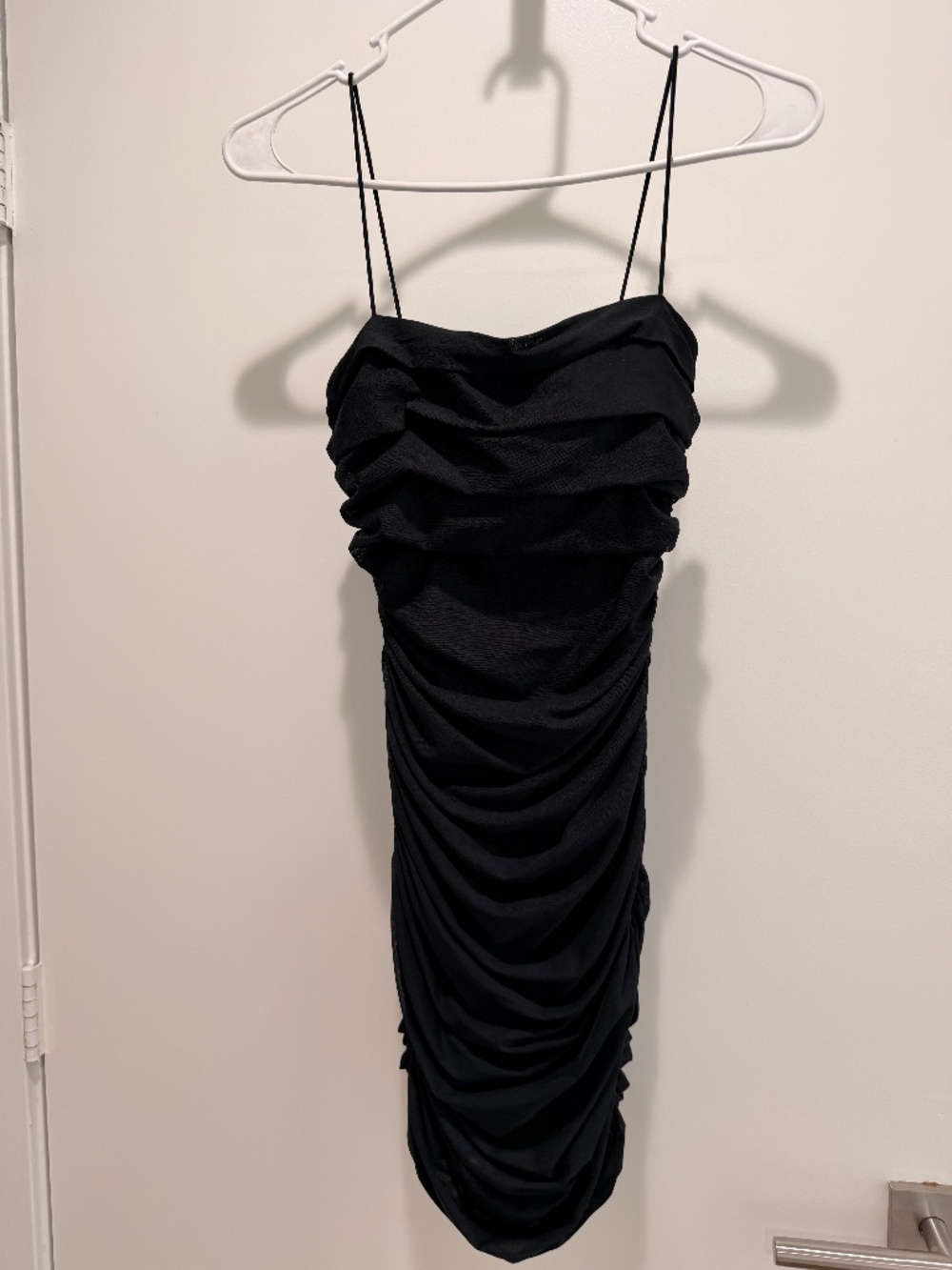 Princess Polly Black Mini Dress spaghetti Straps and Mesh Overlay